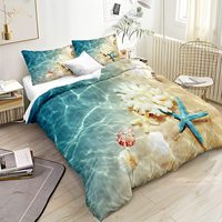 Ensemble de couette 3 pièces imprimé taille Queen, thème plage côtière, bleu turquoise, écologique, 100 % polyester, vente en gros