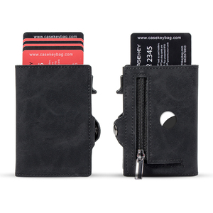 CASEKEY Anti-theft Pop-up Leather <b>Wallet</b> Box Metal Ejectable Anti-rfid Business Card <b>Holder</b> Small <b>Wallet</b> With Zipper for Men - Product Image 1