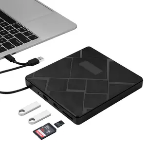 Unidad de CD DVD externa tipo C USB 3,0, grabadora de CD/DVD RW portátil con 2 puertos USB, ranura para tarjeta SD TF para escritorio de ordenador portátil