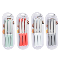 Ensemble de 6 couteaux à steak dentelés en acier inoxydable, couteaux utilitaires, manche en plastique coloré, emballage sous blister