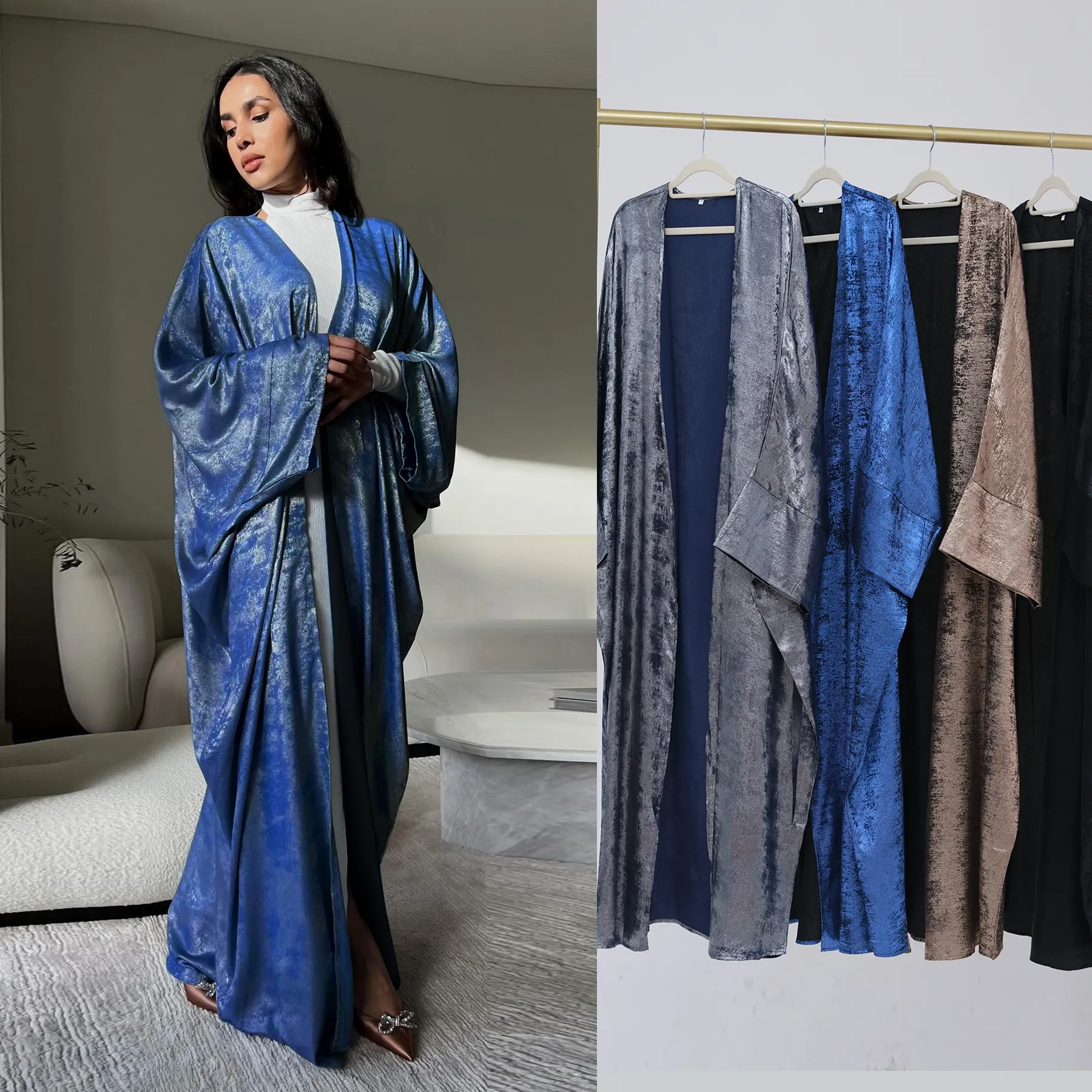 Großhandel moderner Kardigan Abaya Schädel Polyester bescheidenes Damenkleid muslimisches Kleid islamische Kleidung vorne offen Abaya Dubai Abaya