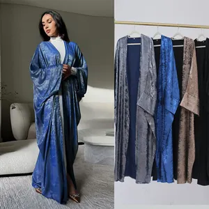 Vente en gros Cardigan moderne Abaya en polyester brillant modeste robe pour femme robe musulmane vêtements islamiques Abaya de Dubaï ouverte sur le devant