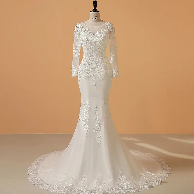 Neues Großhandel langes Schwanz Brautkleid Kleider weiß Boho Luxus sexy für Damen Meerjungfrau Hochzeitskleid 2024