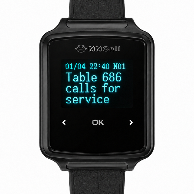 MMCall Alphanumeric FSK Modulation Calling Pager ABS+PVC Material 433.5MHz Frequency 300M Coverage Restaurant Wrist Watch Model