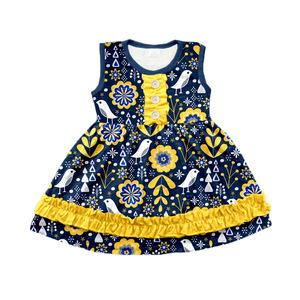 Robe sans manches pour petite fille en soie de lait, robe à volants imprimée avec boutons sur le devant, robe d'été douce en soie de lait pour enfants - Product Image 3