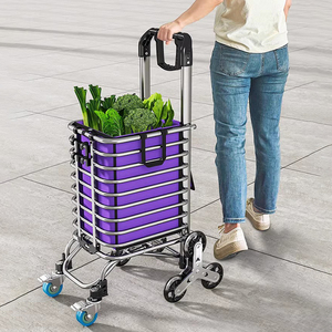 Chariot de supermarché à <span class=keywords><strong>3</strong></span> roues en alliage d'aluminium avec sac en toile amovible chariot de supermarché pliable robuste - Product Image 1
