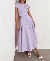 Ensemble haut rose et jupe longue style français H-8510, élégant et chic