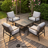 Ensemble de meubles de jardin J&M T719 en rotin PE, 4 fauteuils, table basse, structure en fer, ensemble de canapé pour terrasse extérieure