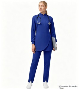 Uniforme de clinique à coupe modeste, conçu au Canada à partir d'un tissu durable et doux en mélange d'élasthanne, fabriqué à Toronto, 42383, Blouses médicales musulmanes - Product Image 1