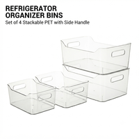 Lot de 4 bacs de rangement modernes et luxueux en PET transparent pour réfrigérateur, empilables, avec poignée latérale, pour une fraîcheur optimale