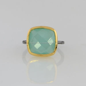 Bague en pierre précieuse de calcédoine, argent Sterling 925, bijoux en or plaqué or indien fait à la main - Product Image 1