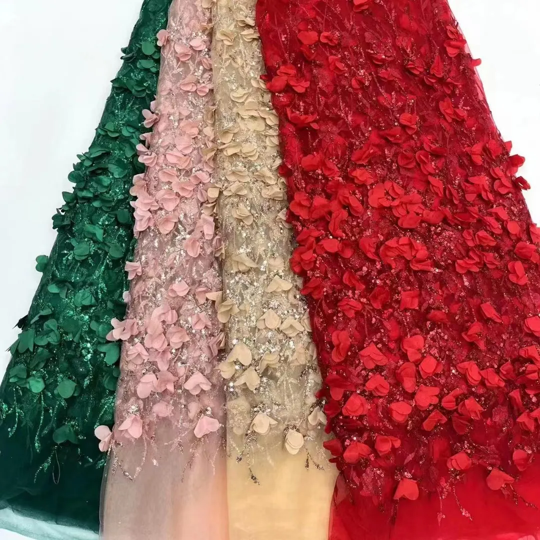 Gaun Pengantin Bunga 3d Mewah Gaun Malam Kain Renda Tulle Bunga Bordir untuk Gaun Pengantin