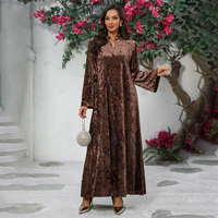 Robe Abaya Musulmane Vintage à Col Montant en Velours Froissé et Strass, en Polyester, pour le Moyen-Orient, l'Asie Centrale et l'Afrique