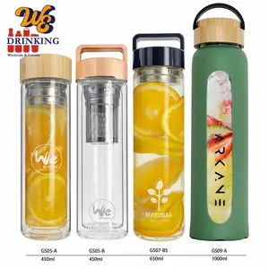 ハンドル蓋とストレーナー付きホットコールドBrewTeaデトックスガラスウォーターボトル用GS07-B 500ml 650ml 1L