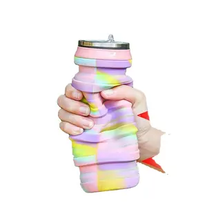 Lower Price 480ML Silicone Foldable Hot Bottle For Kids BPA-Free Silicone Collapsible Kids Straw Bottle Silicone Squeeze Bottle