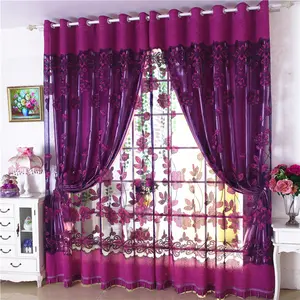 Fábrica de poliéster 100%, venta al por mayor, cortinas bordadas de loto, bonitas cortinas de flores para dormitorio