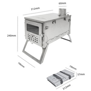 Réchaud à bois portable pliable en acier inoxydable à verre simple, capacité 10L, épaisseur 1mm, pour randonnée, tente, camping, avec sac rembourré - Product Image 2