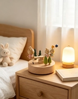 Boîtes à musique à manivelle écologiques en hêtre, à fond rond, avec lapin à bascule, pour enfants, idéales comme cadeau