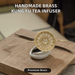 Handmade Brass Tea <b>Strainer</b> Fine <b>Mesh</b> Tea Infuser Long Handle Loose Leaf Tea Filter for Tea Set - Product Image 2