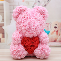 Bunga Valentine Pernikahan Hati Lucu, Hadiah Hari Ibu Beruang Mawar Bunga Buatan Kustom untuk Dekorasi Rumah