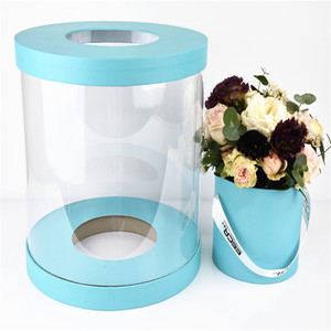 Nouvel arrivage boîte à fleurs <span class=keywords><strong>rose</strong></span> en plastique transparent boîtes d'emballage cadeau rondes transparentes pour expédition de fleurs avec ruban - Product Image 6