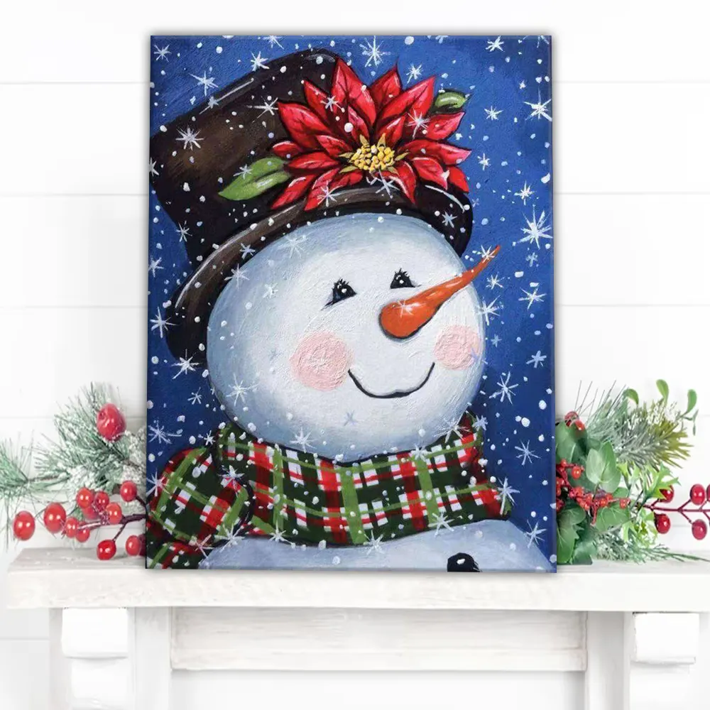 Custom Cute Christmas Snowman with Hat Scarf 5D Round Diamond Drawing Tool Set