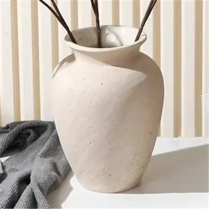 Rustieke Vintage Stijl Witte Klei Ronde Pot Jar Vazen Grote Tafelblad Bloemenvaas Voor Decoratie