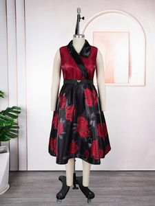 <span class=keywords><strong>Abito</strong></span> Estivo Vintage Retrò da Donna Senza Maniche Sexy Stampato con Scollo a V Linea A Lunghezza Media in Raso Cristallo Antistatico - Product Image 6