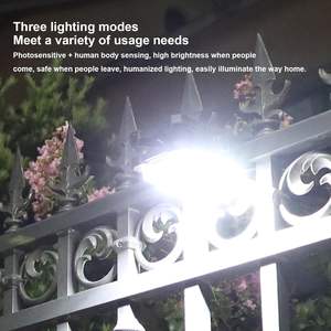 Lampe murale solaire LED longue durée à intensité variable avec détecteur de mouvement, luminaire extérieur portable et étanche pour jardin, forte luminosité - Product Image 2