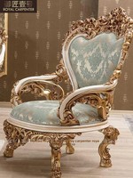 Ensemble de canapés de salon de style européen, villa de luxe française, tissu amovible et lavable, canapé sculpté en feuille d'or, modèle DJ-10036
