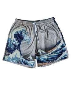 Herren Great Wave Off Sublimations-Boardshorts mit Elastischem Bund und Kordelzug Japanischer <span class=keywords><strong>Ukiyo</strong></span>-<span class=keywords><strong>E</strong></span>-Druck Strand-Badeshorts Maßanfertigung OEM - Product Image 1
