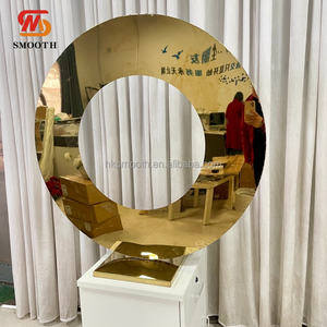 Support de vase en acier inoxydable doré lisse avec fleurs en métal miroir, socle rond pour décoration de table de fête et de mariage - Product Image 5