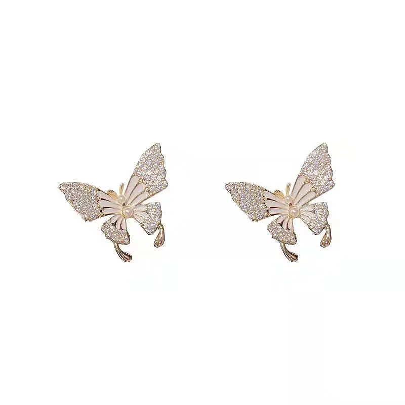 Ladies Korean Silver Needle metal dripping oil exquisite gold daily wear small earrings butterfly earrings Jewelry for women