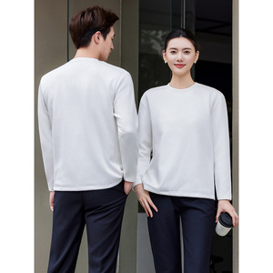 Solid Color White Long Sleeve T-Shirt Round Neck Loose Fit <b>Base</b> <b>Layer</b> For Women And <b>Men</b> Unisex Spring Autumn 2025 New Style - Product Image 3