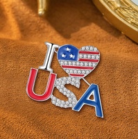 Broche Cœur Patriotique USA en Strass, Alliage Plaqué Argent, Cadeau pour Mariage et Fête de l'Indépendance du 4 Juillet