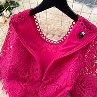Robe décontractée élégante pour femme, coupe trapèze, en dentelle ajourée, à manches courtes, à volants superposés, longueur midi, pour le quotidien et les fêtes