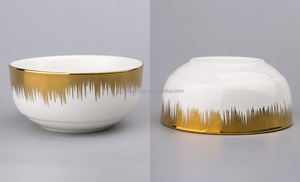 Plato de cerámica para restaurante, cuenco con borde dorado único, OEM - Product Image 4