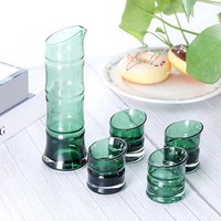 Juego de Vasos de Vidrio con Diseño de Bambú Japonés, Jarra para Sake, Transparente, 5 Piezas, para Servir Jugo y Vino en Casa
