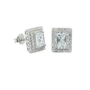 micro paved studs hypoallergenic canner jewelry 925 sterling silver square zircon stud earrings