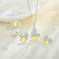 Ensemble de bijoux en argent sterling 925 QX avec double cœur en zircon cubique, collier pendentif cœur pavé CZ, boucles d'oreilles et bague, vente en gros, personnalisation OEM
