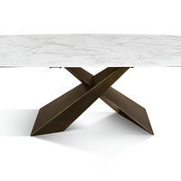 Table à manger rectangulaire extensible moderne en bois avec plateau en marbre et pieds en métal, mobilier de luxe pour la maison et l'hôtel
