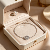Bracelet à maillons en argent sterling 925 plaqué platine, pour femmes, avec perles et détails en zircon exquis, cadeau de mariage, pour les fêtes