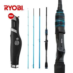 RYOBI 4 Bagian Portable Fishing Rod Teleskopik Karbon Ultralight Perjalanan Rod Berputar Casting Pancing 1.8M 2.1M 2.4M M/L