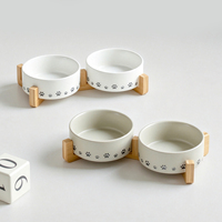 Ensemble de gamelles surélevées en céramique Shamitao pour chat et chien avec support en bois, motif patte, pour nourriture et eau, protège la colonne cervicale, 350 ml