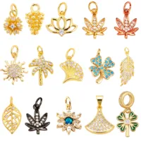 Liontin Emas 18K Bentuk Kerucut Pinus, Teratai, Pohon Kelapa, Bunga Matahari, Daun Ginkgo,  Aksesoris Gelang Anting, Komponen Perhiasan L44