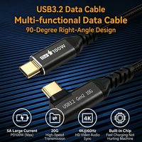Kabel Data USB-C 3.2 Gen 2 Male ke Type-C Elbow Male, Pengisian Cepat 100W, Transmisi 10Gbps, Transfer Audio 4K untuk Ponsel