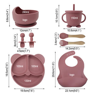 어린이용 실리콘 팬더 귀 모양 식판 세트(턱받이, 보조 그릇, 흡착식 컵 포함)-신선하고 심플한 디자인 TW-HL06 - Product Image 2