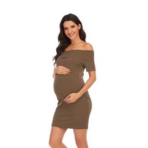 Offre spéciale d'été élégante robe <span class=keywords><strong>de</strong></span> <span class=keywords><strong>grossesse</strong></span> à épaules dénudées bon tissu extensible vêtements <span class=keywords><strong>de</strong></span> maternité - Product Image 6