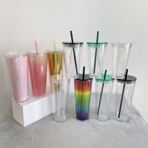 16oz 24oz clear acrylic Plastic Reusable Cups Glitter Bomb Powder Sequins tumbler With lids and straw for Ice Cold Drink water