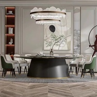 Meubles de restaurant d'hôtel de luxe moderne, table à manger ronde en marbre de grande taille en métal et ensemble de chaises, capacité de 16 à 20 personnes